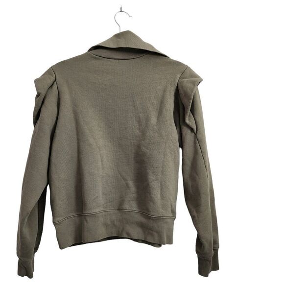 Frame Sweater Womens Large Military Green Shoulder Detail Half Zip Sweatshirt - Picture 8 of 10